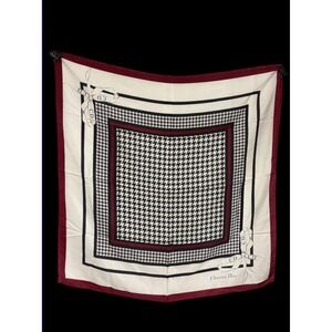 Christian Dior Silk Scarf Houndstooth Bow Logo Square Burgundy Black White 30"